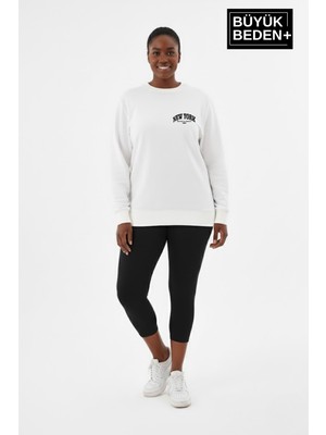 Superlife Kadın Büyük Beden New York Baskılı Bisilet Yaka Ince Sweatshirt SPR26BSWK956-5