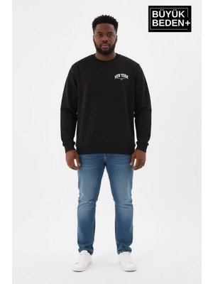 Superlife Erkek Büyük Beden New York Baskılı Bisilet Yaka Ince Sweatshirt SPR26BSW956-5