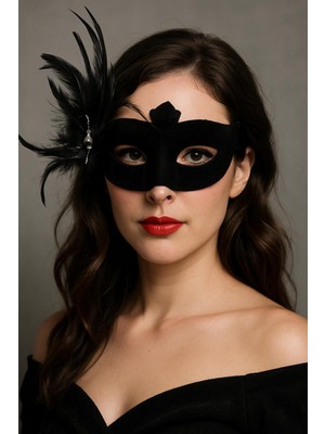 Feyza Design Siyah Yandan Tüylü Süet Kaplama Beyaz Incili Part Maskesi