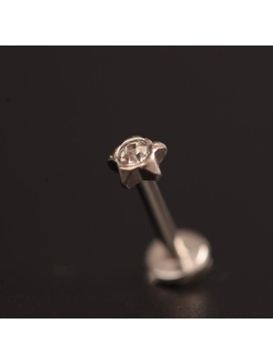 Aida Jewelss 316 L Cerrahi Çelik Yıldız Tek Taş 6mm x 1.2mm Çelik Labret Piercing