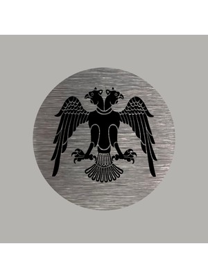 CRF Reklam Promosyon Matbaa Gerçek Metal Selçuklu Çift Kartal Gümüş Renk Logo Amblem Arkası Yapışkanlı 5 cm 1 Adet