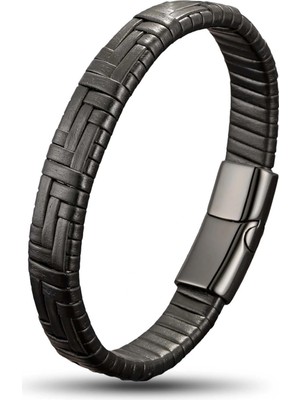 Moncuk Design Siyah Deri Örgü ve Çelik Bileklik 33513B9D4