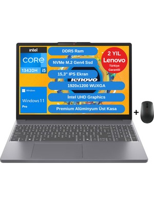 Lenovo Ideapad Slim 3 15IRH10 Intel Core I5-13420H 16GB 1tb SSD 15.3" Wuxga IPS Windows 11 Pro 83K10016TR Taşınabilir Bilgisayar - Lenovo Mouse Wz9