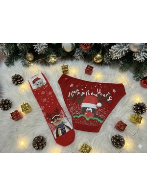 Biricik İç Giyim Yeni Yıl, Yılbaşı, Noel, Renkli Havlu, Geyikli, Noel Babalı, Desenli Çorap ve Külot