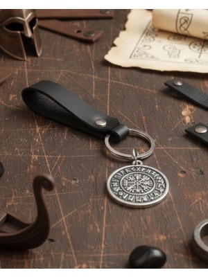 BSN Store Deri Anahtarlık Pusula Vegvisir Tasarım Hakiki Deri Anahtarlık Hediye Anahtarlık