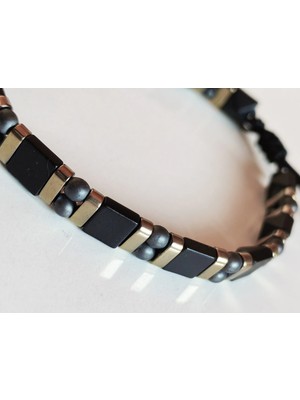 Siyah Hematit Taşlı Ayarlanabilir Erkek Bileklik