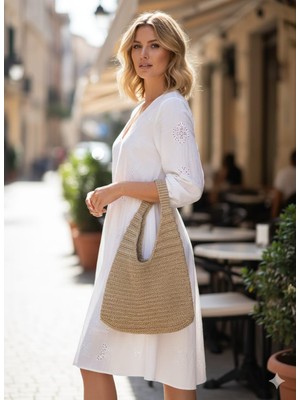 TRENDHAZAN Makrome Iplikten El Örgüsü Asimetrik Simli Astarsız Omuz Çantası