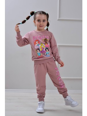 Yağmur Giyim Pjk2i Prensesler Desenli 2 Ip %100 Pamuk Kız Çocuk Eşofman Takımı 3-10 Yaş 6410