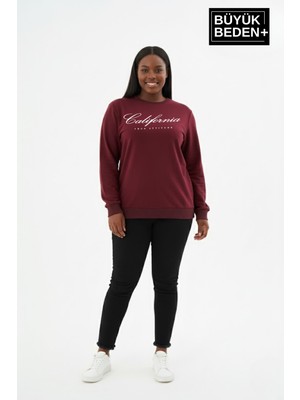 Superlife Kadın Büyük Beden El Yazılı California Baskılı Bisiklet Yaka Ince Sweatshirt SPR26BSWK956-7