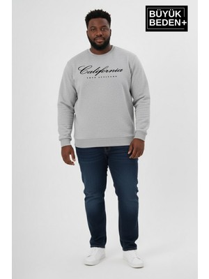 Superlife Erkek Büyük Beden El Yazılı California Baskılı Bisiklet Yaka Ince Sweatshirt SPR26BSW956-7