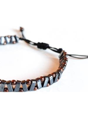 Gri Hematit Taşlı Ayarlanabilir Erkek Bileklik