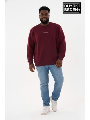 Superlife Erkek Büyük Beden Orta Brooklyn Baskılı Bisiklet Yaka Ince Sweatshirt SPR26BSW956-8