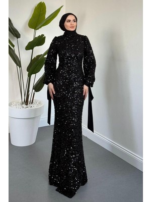 Merven Akyüz Moressa Pul Payet Balık Abiye Siyah