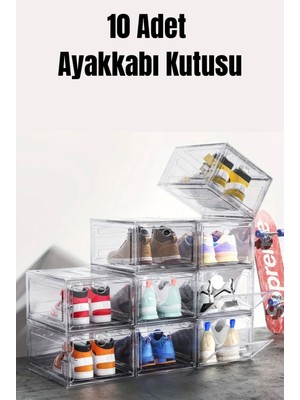 Bambus Home Şeffaf 10LU Çok Amaçlı Ayakkabı ve Düzenleme Kutusu – Modüler Saklama Düzenleme Kutusu Demonte