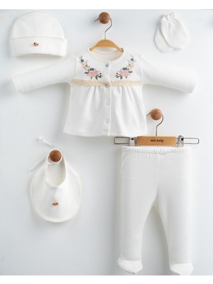 Eda Baby Sıralı Çiçekli 5'li Yenidoğan Hastane Çıkış Seti %100 Pamuk