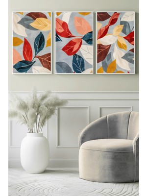 Canlı Mevsim Dokusu Yapraklar 3’lü Kanvas Tablo