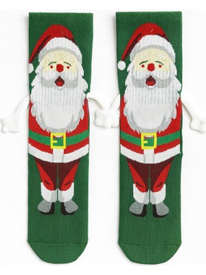 Carnaval Socks El Ele Tutuşan Noel Baba Desenli Yılbaşı Çorabı