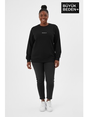 Superlife Kadın Büyük Beden Orta Brooklyn Baskılı Bisiklet Yaka Ince Sweatshirt SPR26BSWK956-8