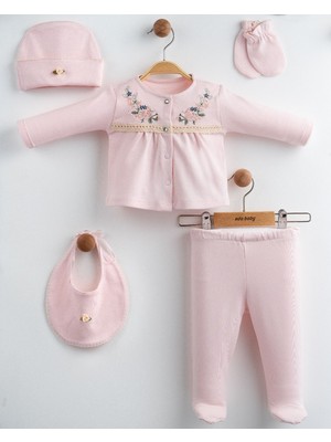 Eda Baby Sıralı Çiçekli 5'li Yenidoğan Hastane Çıkış Seti %100 Pamuk