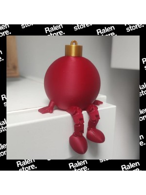 Ralen Dekoratif Yılbaşı Top Figürü – Sallanan Bacaklı, 3D Baskı Kırmızı Masa Üstü Yeni Yıl Süsü