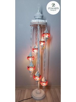 Zemaris Hediyelik El Yapımı Otantik Mozaik Beyaz Lambader 7 Li