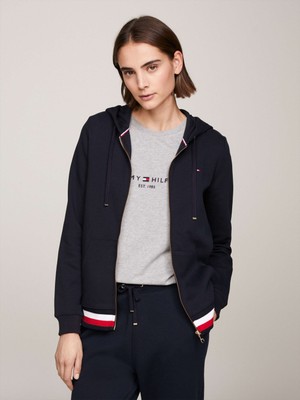 Tommy Hilfiger Kadın Siyah Tommy Hilfiger Herıtage Zıp-Through Kadın Siyah Hoodie