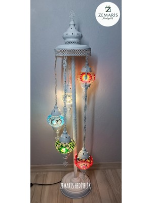 Zemaris Hediyelik El Yapımı Otantik Mozaik Beyaz Lambader 5 Li