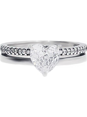 Celikchi Kadın Kalp Taş Detay Modern Gümüş Yüzük