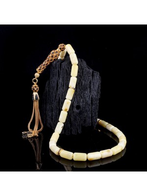 Kapsül Kesim Damla Kehribar Tesbih Zirkon Set Gümüş Püsküllü