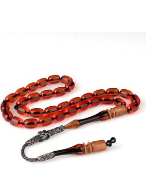 Kazaz Püsküllü Özel Işçilikli Kuka Imameli Gümüş Sıkma Kehribar Tesbih