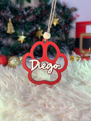 Patili Dosta Özel Kabartma Isimli Pati Yılbaşı Ağacı Süsü - Kedi Köpek Yılbaşı Hediyesi