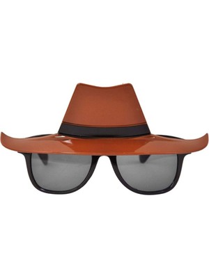 Feyza Design Retro Tarzda Kahverengi Kovboy Şapka ve Camlı Gözlük Kombini