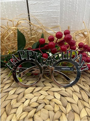 Feyza Design Gümüş Renkli Happy Birthday Plastik Gözlük Parti Aksesuarı 1 Adet