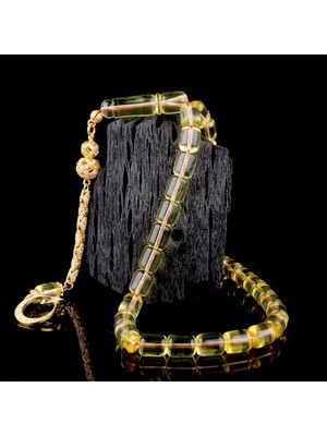 Şeffaf Renk Damla Kehribar Tesbih Ayyıldız Model Zirkon Taşlı Gümüş Püsküllü