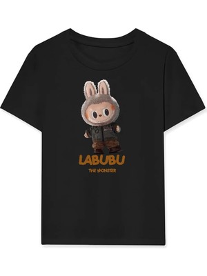 Giyim Center Kız Labubu Çocuk Baskılı T-Shirt - Siyah