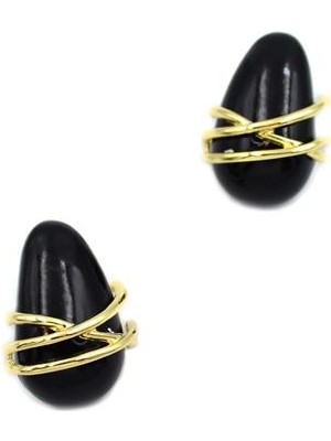 Royaleks Çizgili Damla Küpe - Siyah