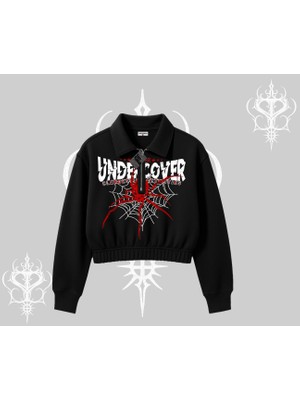 Beyaz Crop Yarım Fermuarlı Sweatshirt Spider Undercover