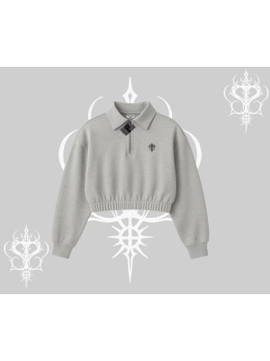 Beyaz Crop Yarım Fermuarlı Sweatshirt Özel Logolu