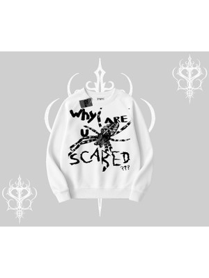 Beyaz Biskilet Yaka Sweatshirt Why Are U Scared