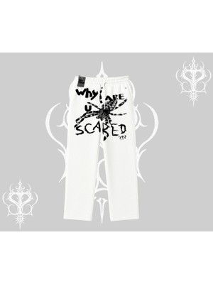 Beyaz Baggy Eşofman Altı Why Are U Scared