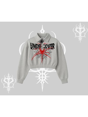 Beyaz Crop Yarım Fermuarlı Sweatshirt Spider Undercover