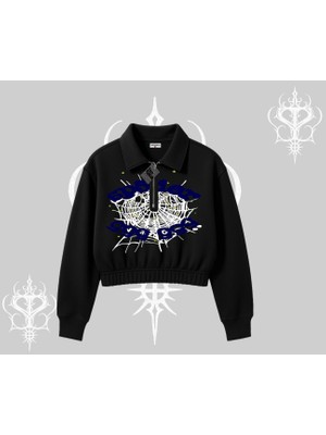 Beyaz Crop Yarım Fermuarlı Sweatshirt SP55DER