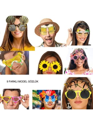 Feyza Design Renkli 9'lu Hawaiian Konsept Parti Gözlüğü Seti, Eğlenceye Renk Katar