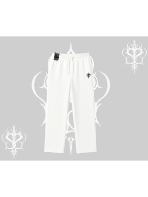 Beyaz Baggy Eşofman Altı Özel Logolu