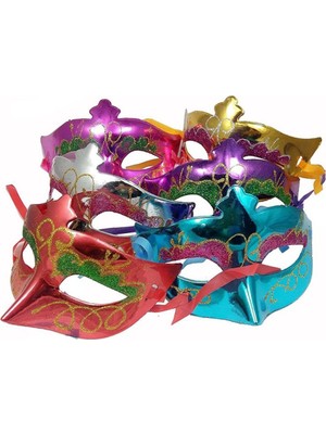 Feyza Design 6 Renkli Plastik Balo Maskesi, Sim Desenli, 6'lı Paket