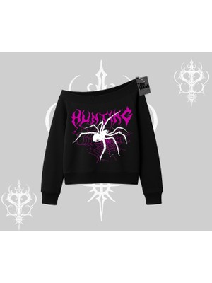 Beyaz Kayık Yaka Sweatshirt Autumn Spider