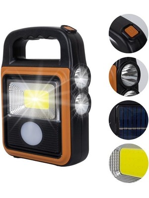 HS-8020C Cob LED Solar 4 Kademeli Şarjlı El Işıldak Feneri - USB Çıkışlı