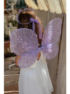 Feyza Design Lila Pullu Boncuklu Kelebek Kanat Asa Taç Seti, Şıklık ve Zarafet Için