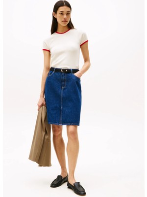 Tommy Hilfiger Kadın Beyaz Tommy Hilfiger Contrast Rınger Tee Kadın Beyaz T-Shirt