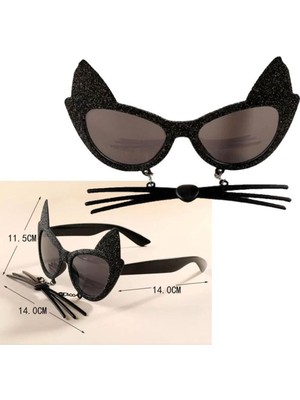Feyza Design Siyah Simli Renkli Bıyıklı Kedi Parti Gözlüğü, Eğlence ve Şıklık Için Ideal